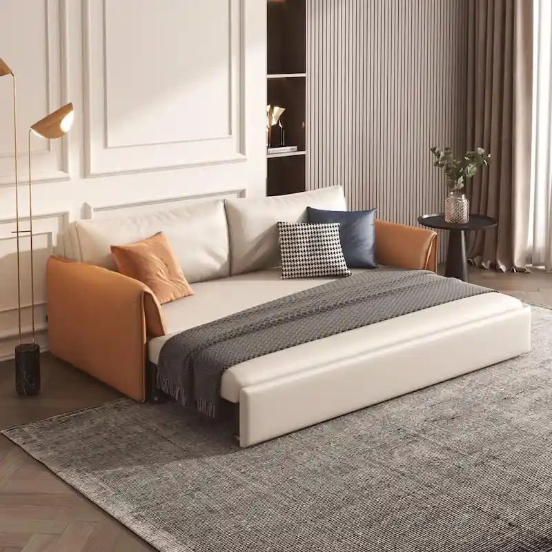 JASIWAY 65.4  Vegan Leather Sofa Bed Sleeper Sofa