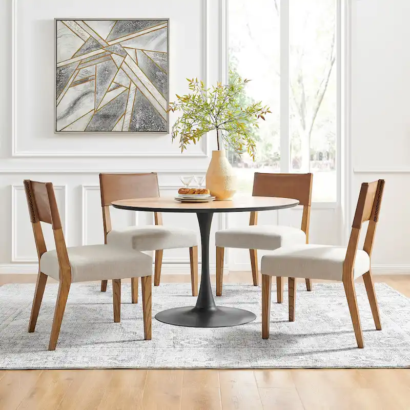 Faux Leather/ Linen Dining Side Chair, (Set of 2)