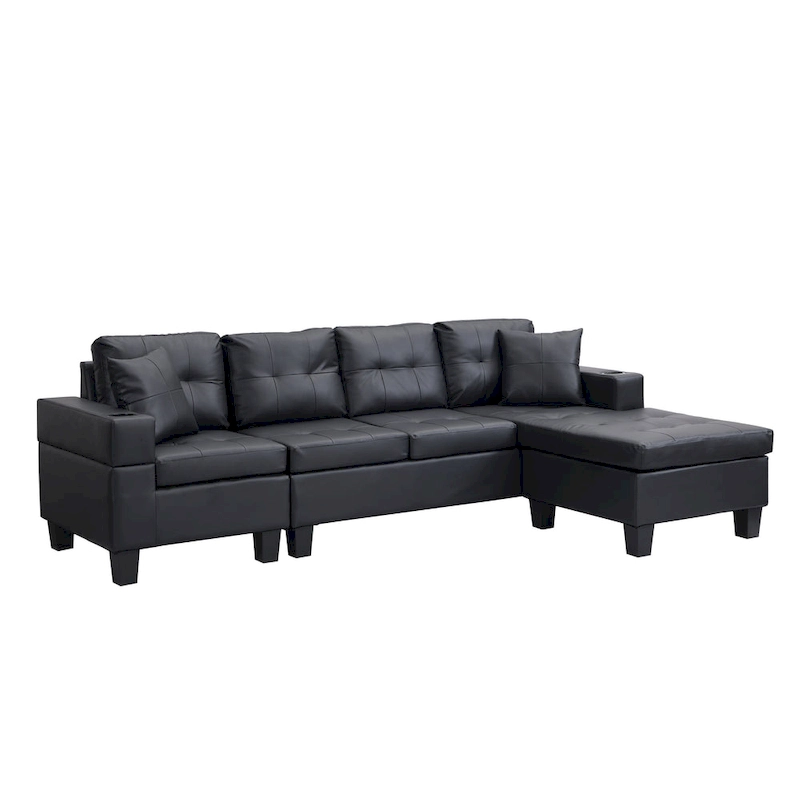 Modern Sectional Sofa Set with Cup Holders and Plush Cushions