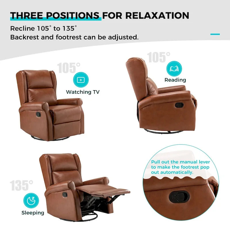 Faux Leather Swivel Nursery Recliners (Metal Base) — Set of 2