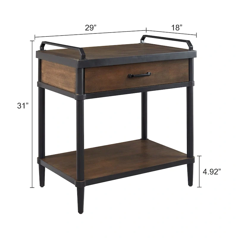 Mid-Century Side Table - Wood & Metal, 1 Drawer + Shelf, Minimalist Design, 35 lbs Capacity