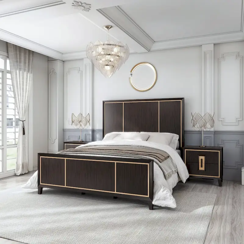 Furniture of America Nyx Modern 2-Drawer Espresso & Gold Nightstand