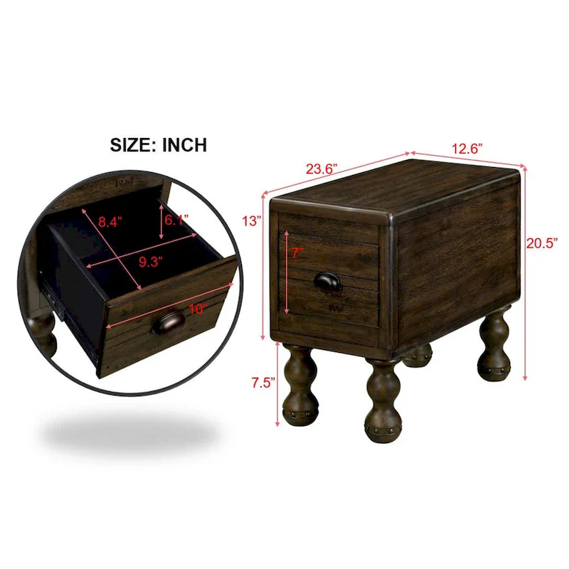 Solid Wood Rectangle End Table with Drawer