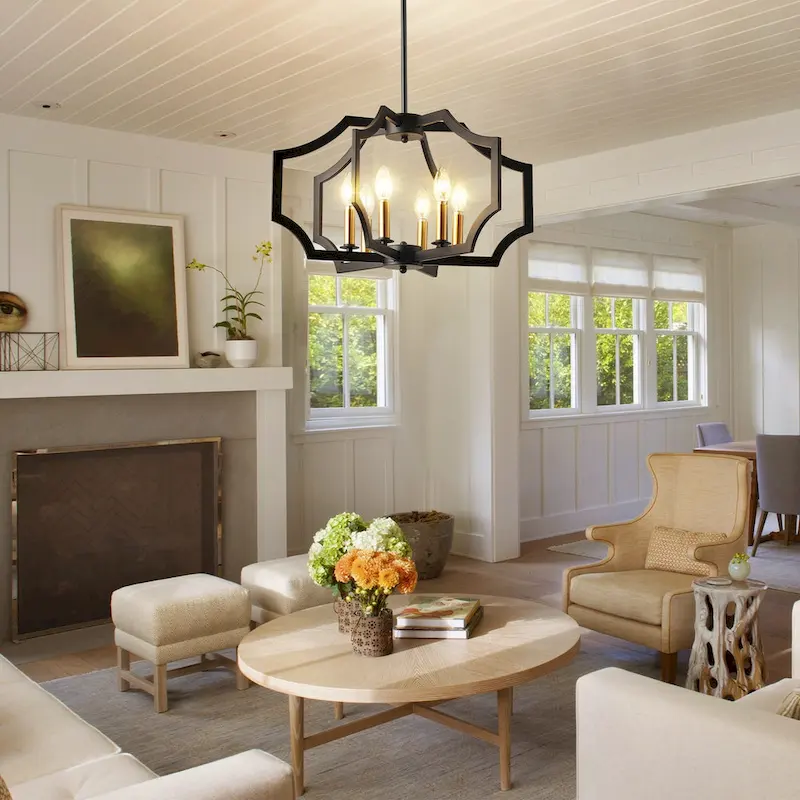 6-L Lantern Industrial Adjustable Metal Pendant Light Kitchen Island Chandelier - 11.8 x 21.3  - N/A