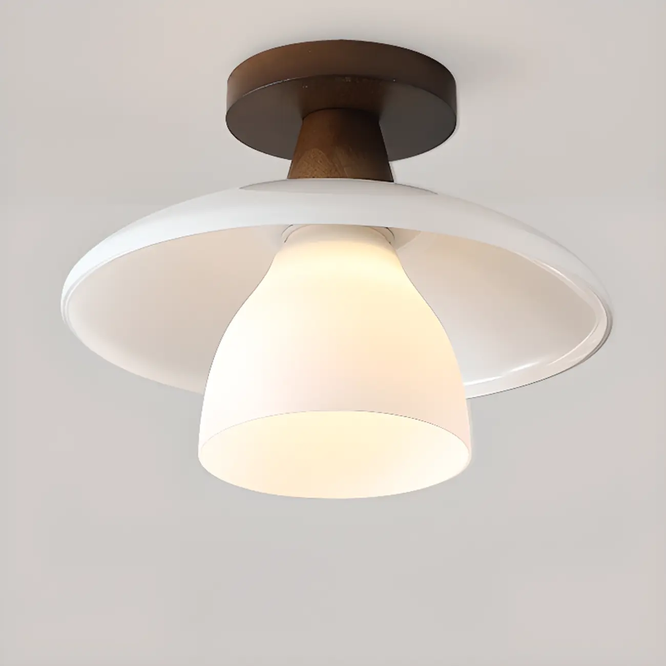 Modern Mini White Glass Wooden Semi Flush Mount Ceiling Light