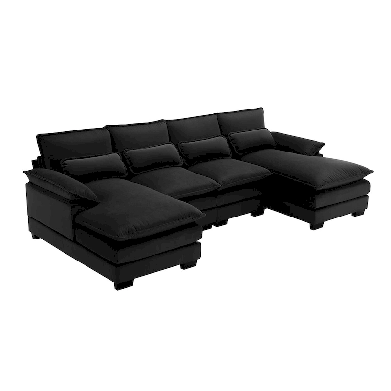 [VIDEO provided][New]109.8*55.9  Modern U-shaped Sectional Sofa with Waist Pillows,6-seat Upholstered Symmetrical Sofa Furniture