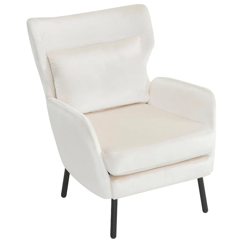 Velvet Wingback Accent Chair with Metal Legs - Single Seat (32