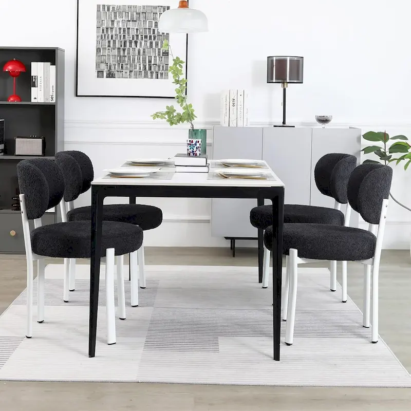 XINMICS Upholstered Modern Boucle Dining Room Chairs with White Metal Legs