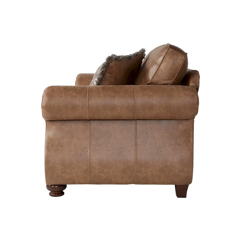 Roundhill Furniture Leinster Brown Fabric Nailhead Trim Sofa and Loveseat