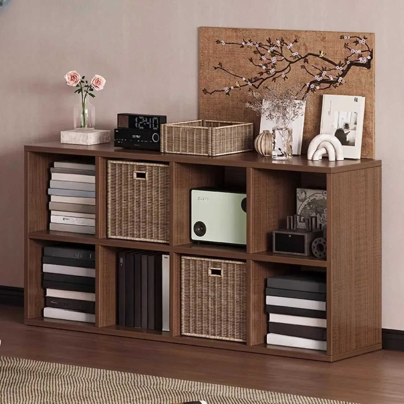 Simple Walnut 8-Cube Wood Bookcase