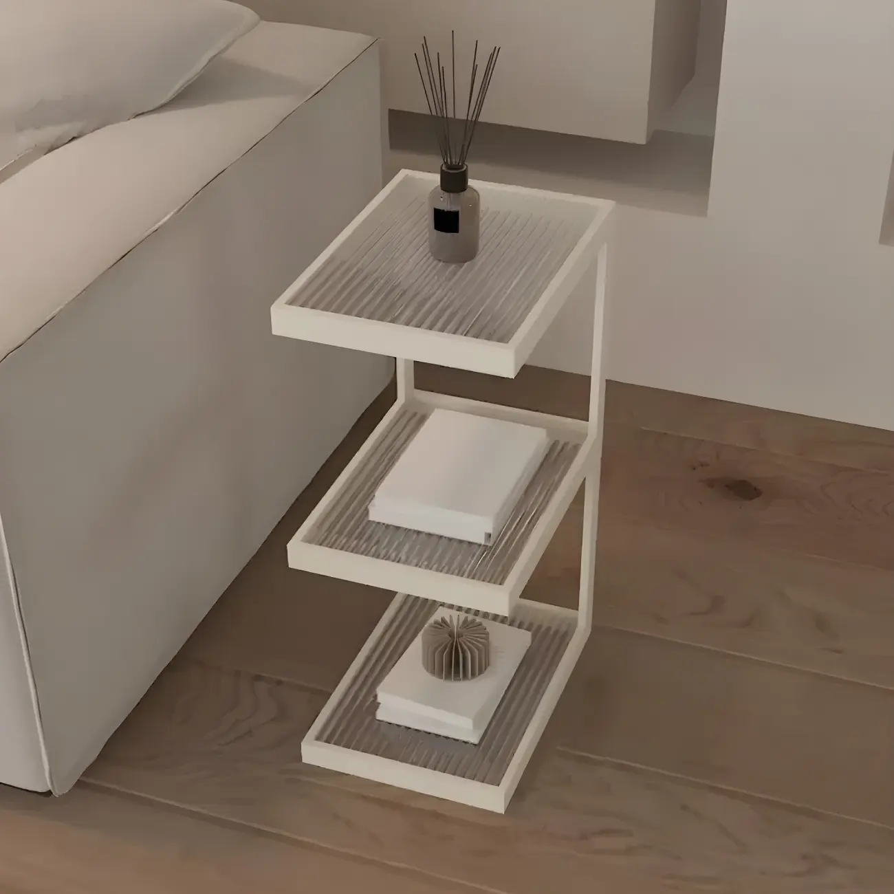 Extra Tall Simple Glass Top and Steel 3 Shelves Nightstand