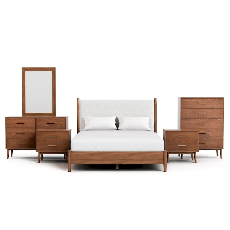 Furniture of America Beau Midcentury 6-Piece Walnut Queen Bedroom Set