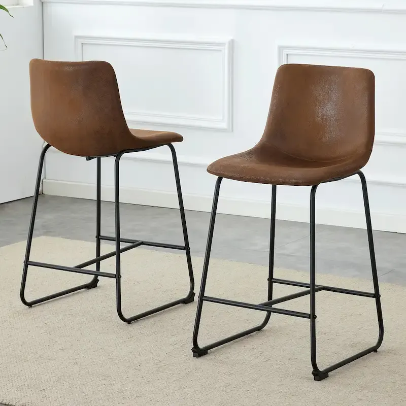 PU Leather Bar Stools Set of 2, Counter Height Bar Stools with Back and Footrest, Kitchens Island Chair with Metal Legs