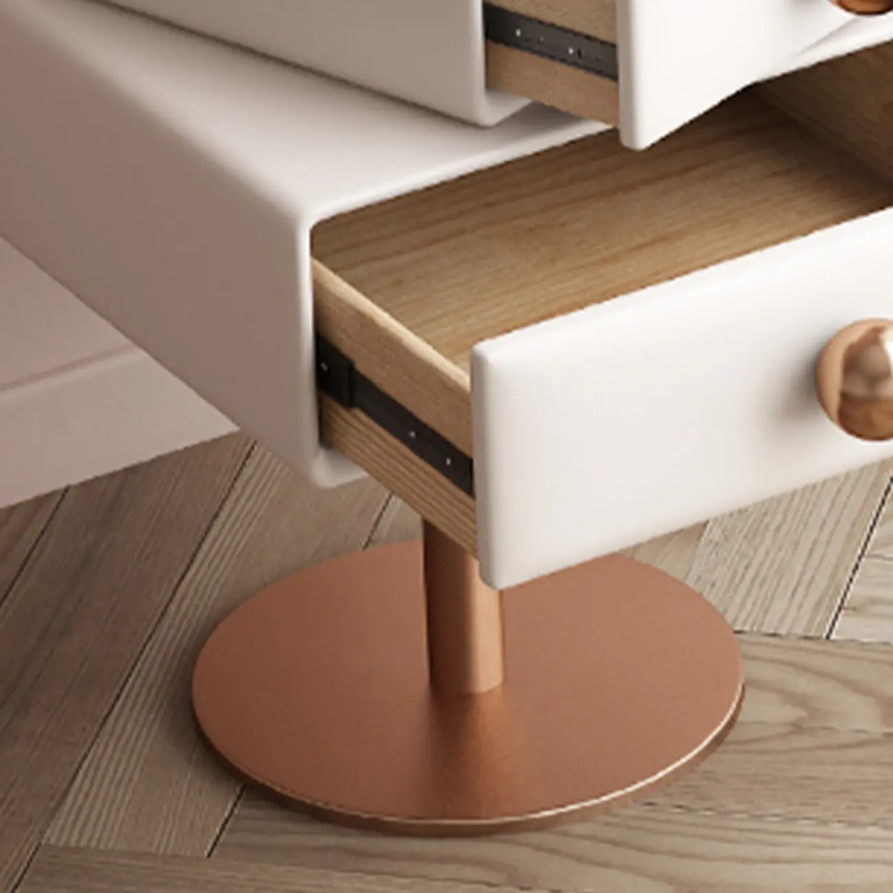 Modern Metal Faux Leather Swivel 2-Drawer Nightstand