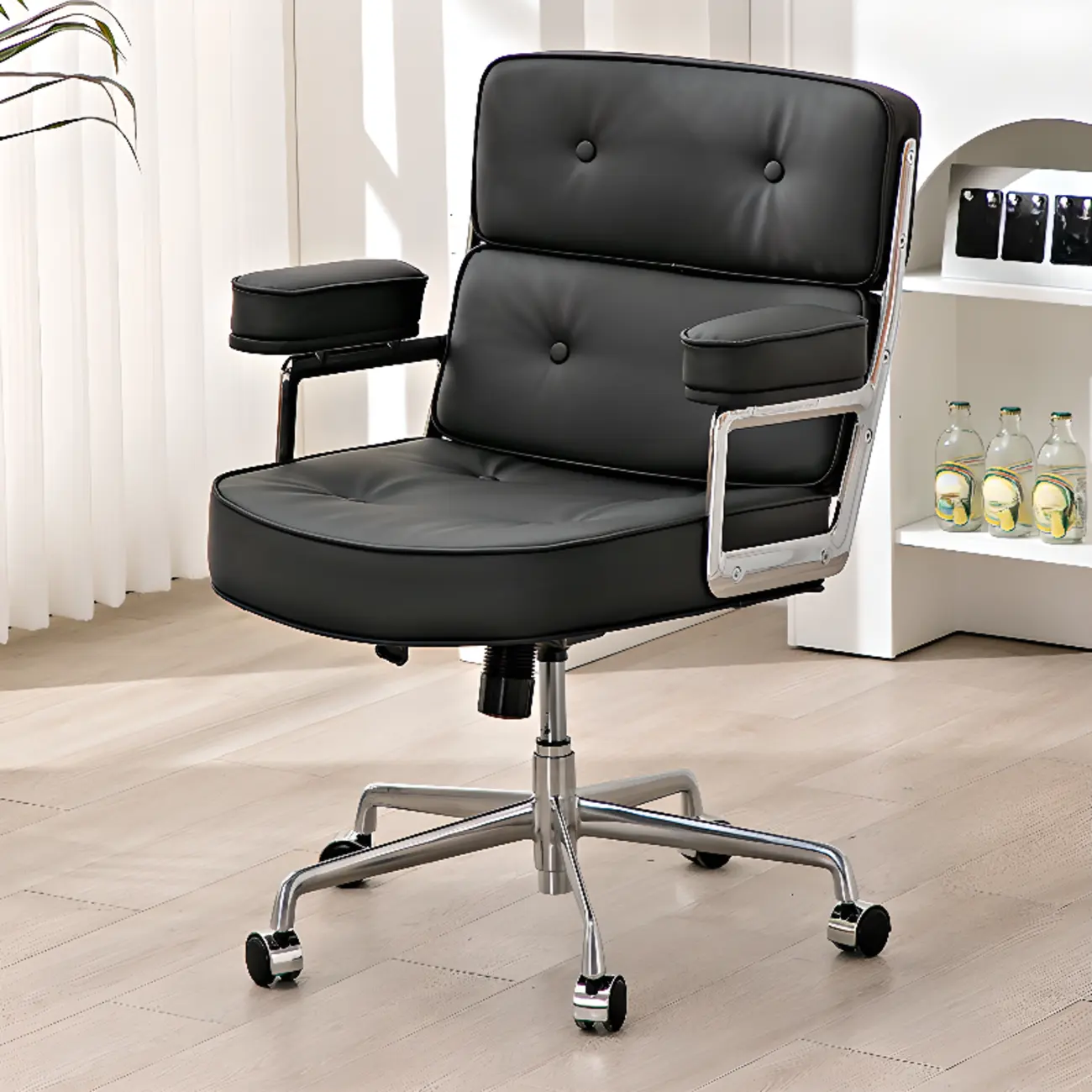 Upholstered Apricot Leather Adjustable Swivel Office Chair