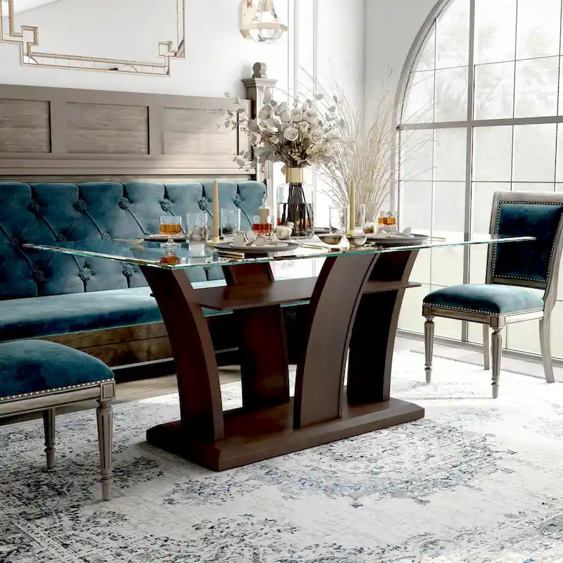 Furniture of America Bind Contemporary Cherry 72-inch Glass Top Dining Table