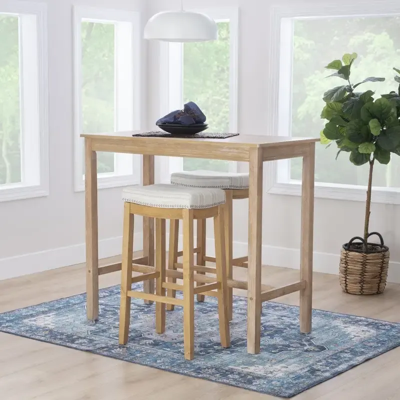 Linon Willamette Rustic Striped Cream Bar Stool