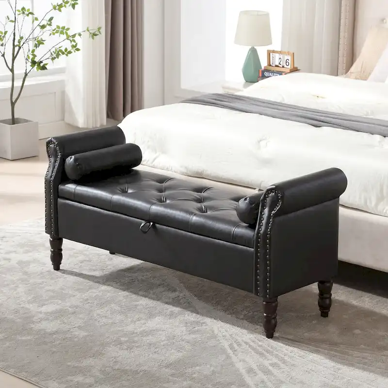 HOMYKA Storage Ottoman Bench with Rolled Arm