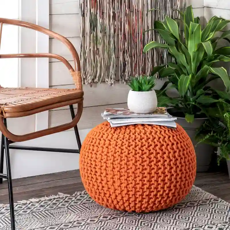 Nuloom Bruges Knitted Solid Cotton Ottoman Pouf