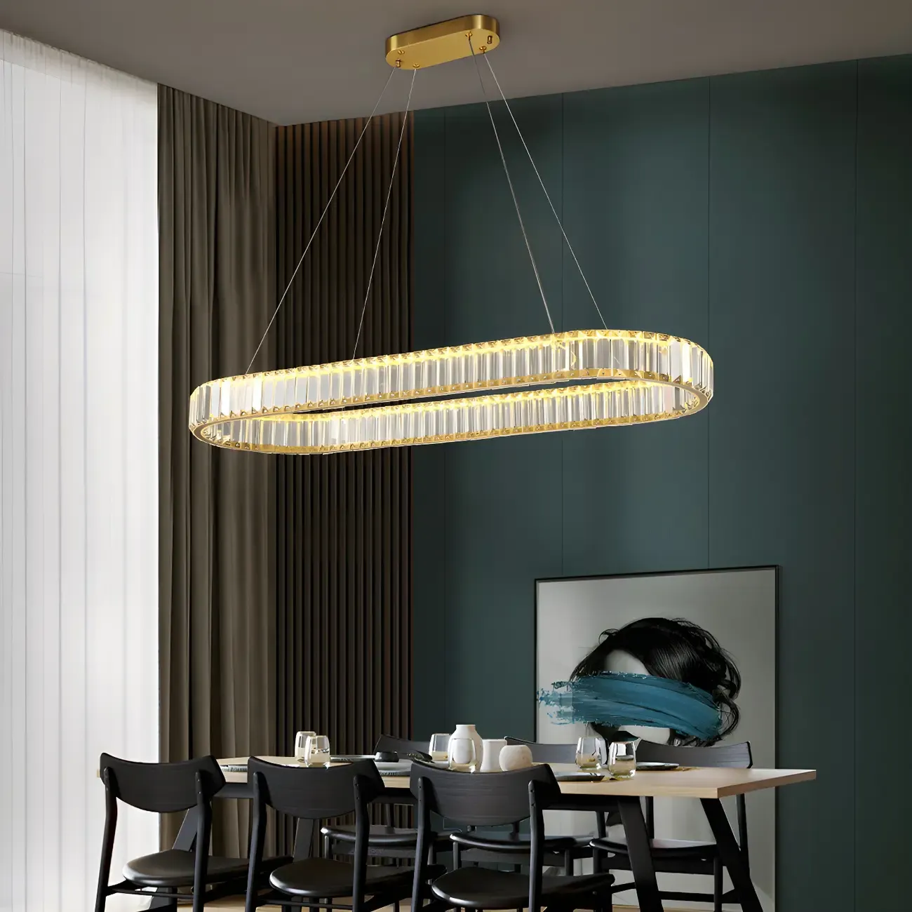 Modern Gold Crystal LED Island Pendant Light for Kitchen