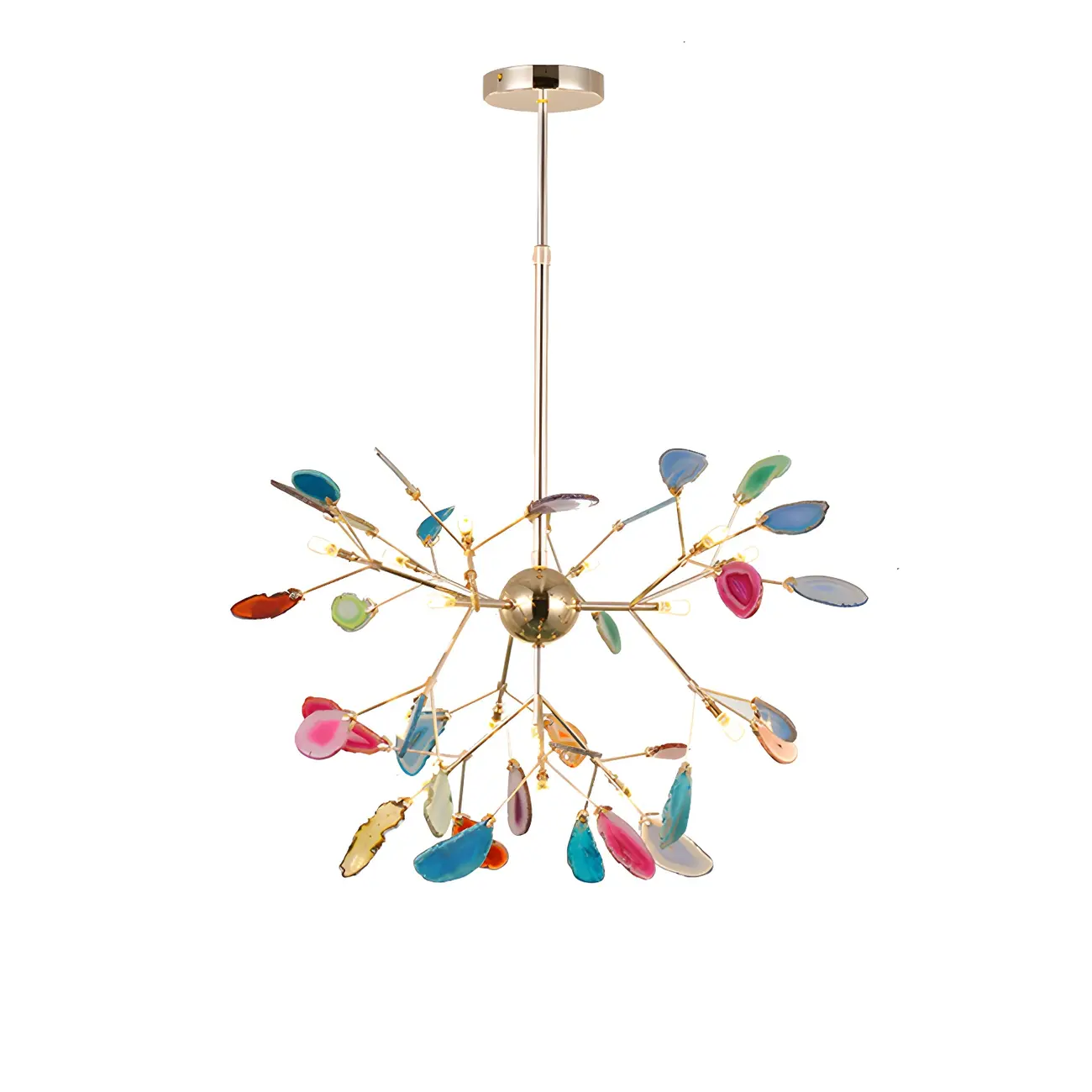 Modern Multi-Color Agate Deco Golden Sputnik Chandelier