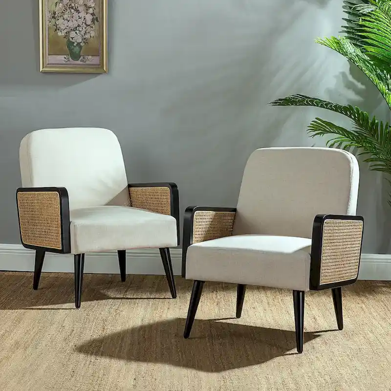 Carmina Modern Bohemian Upholstered Accent Armchair with Wood Legs Set of 2 by HULALA HOME