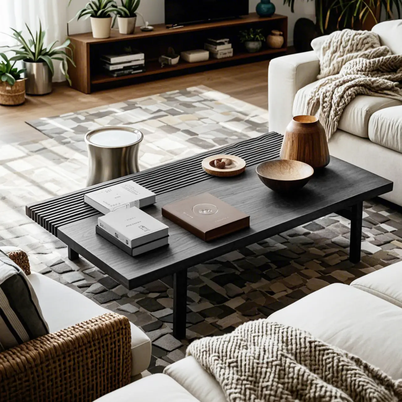 Black Rectangular Chic Rectangle Wood Coffee Table
