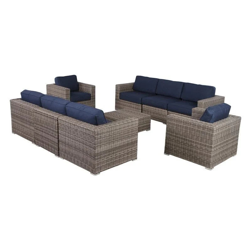 LSI Antibes Grey Wicker Sunbrella 9-piece Sofa Club Set