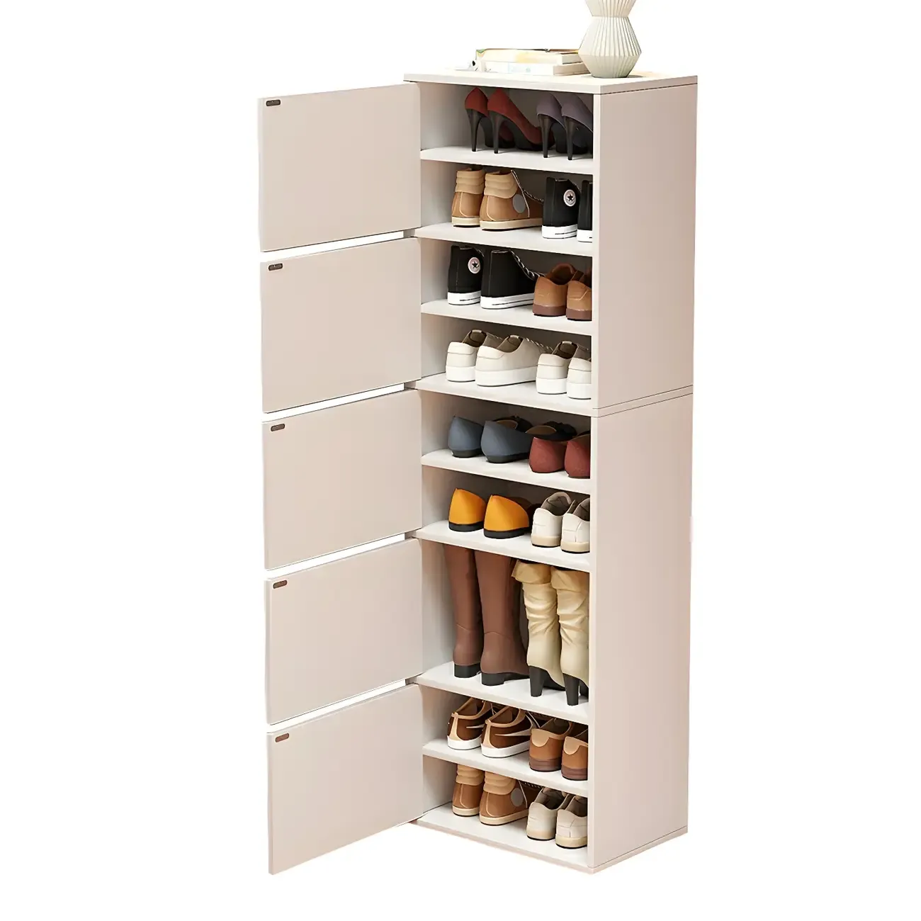 Modern White Tall Shoe Cabinet with Adjustable Shelves