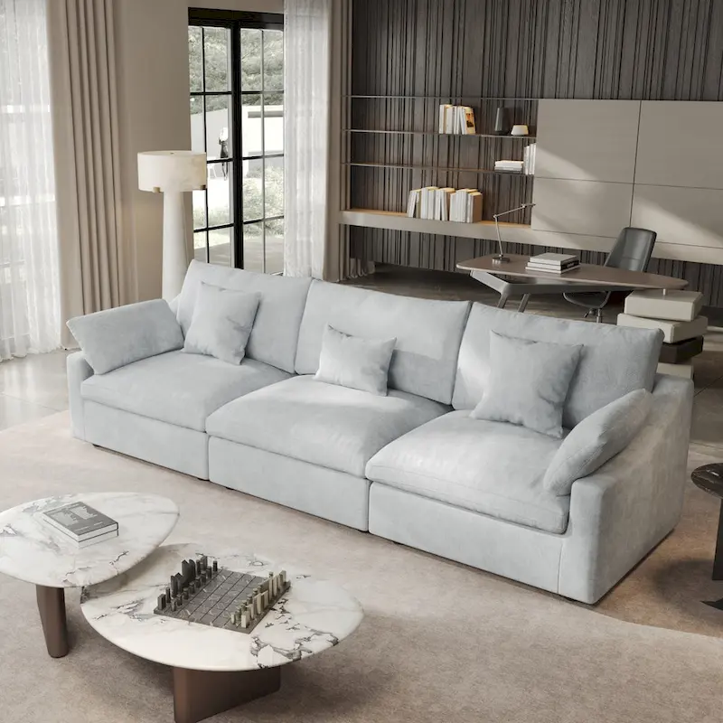 Modern Comfy Linen Sectional Sofa 3-Seater Down Filled Cloud Couch