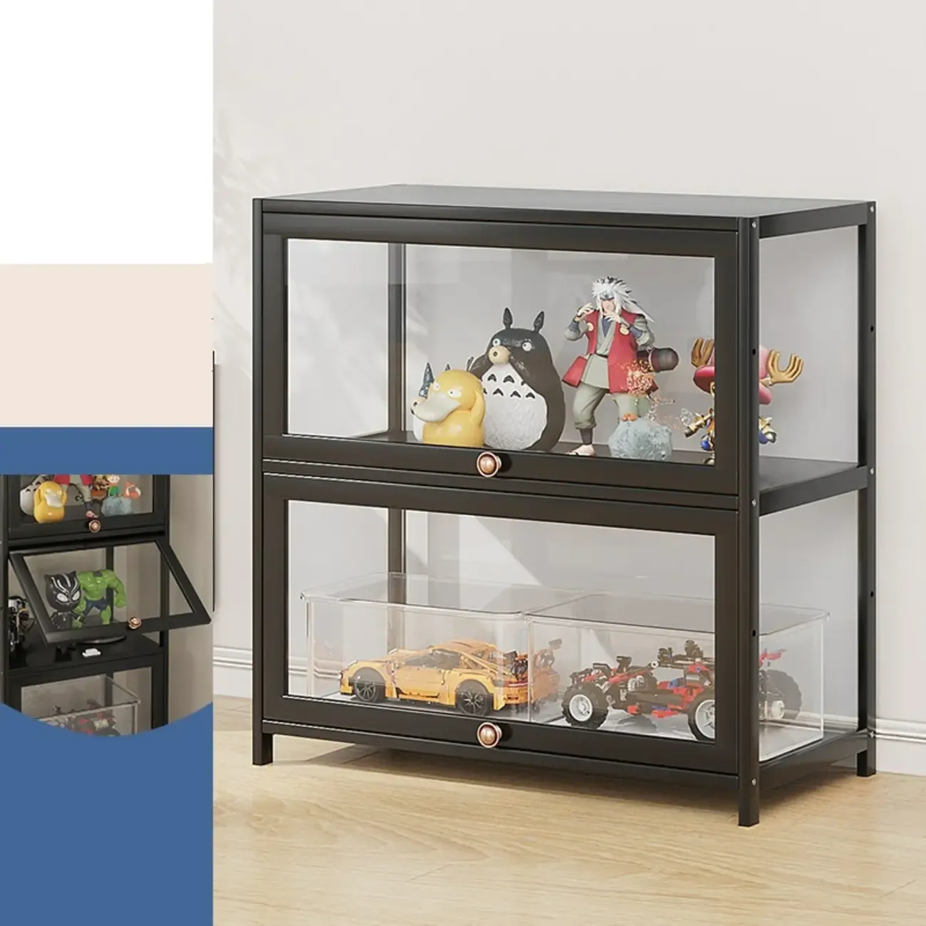 Simple Flip-up Black Clear Glass Cabinet
