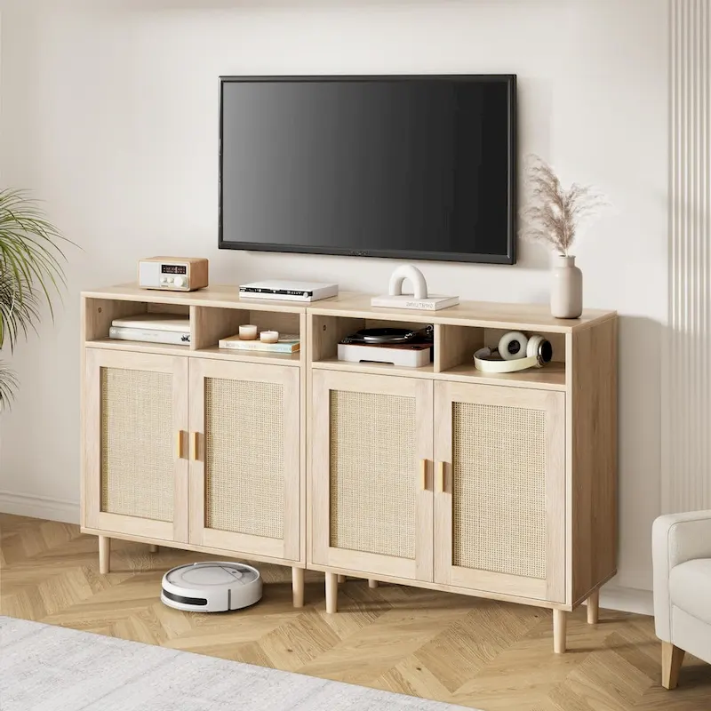 Modern Rattan Buffet Cabinet - 62.9D x 15.7W x 36.2H