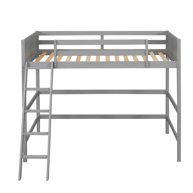 Twin Solid Wood Loft Bed with Ladder & Fence