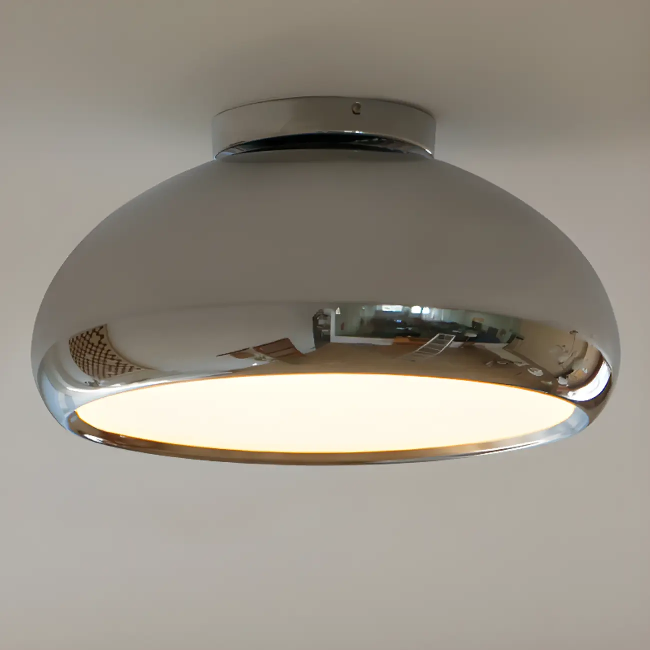 Modern Silver Round Semi Flush Ceiling Light