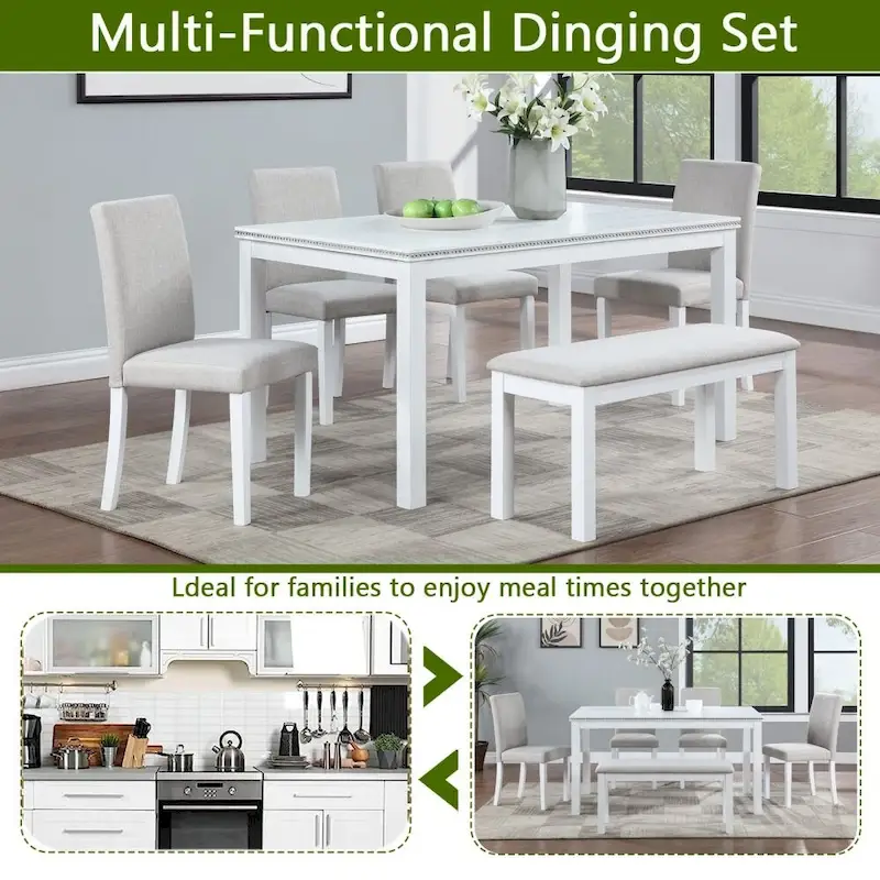 6-Piece Solid Wood Dining Table Set