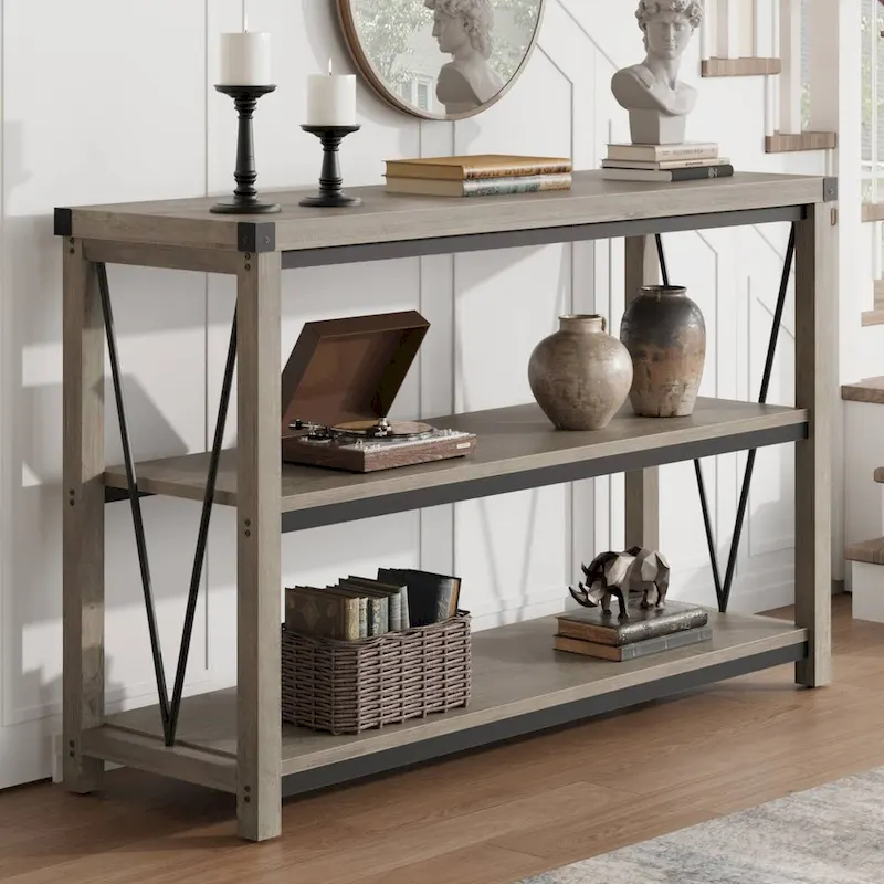 3 Tier Wood Narrow Farmhouse Entryway Table, Console Table