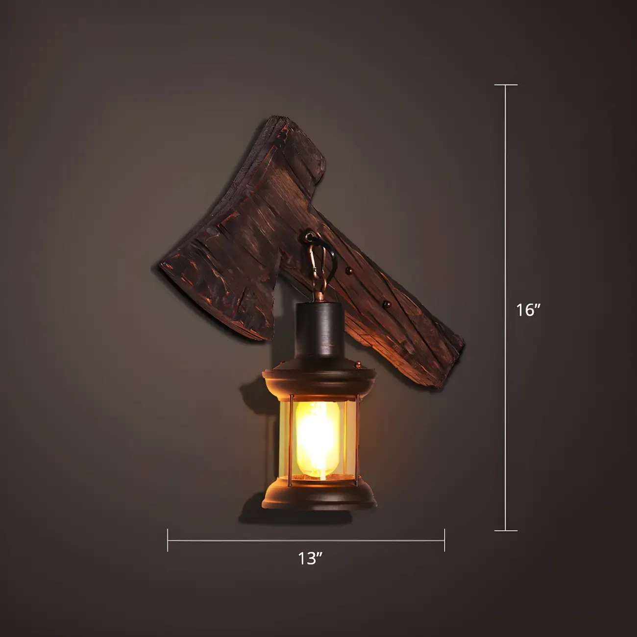 Industrial Distressed Wood Glass Black Wall Lantern Light