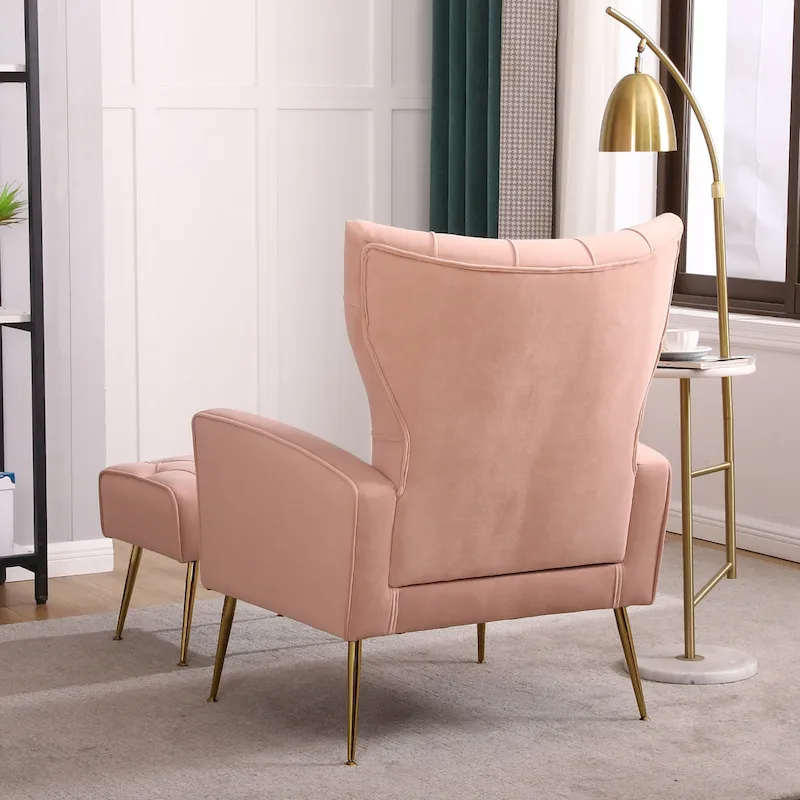 Upholstered Wingback Chair with Ottoman