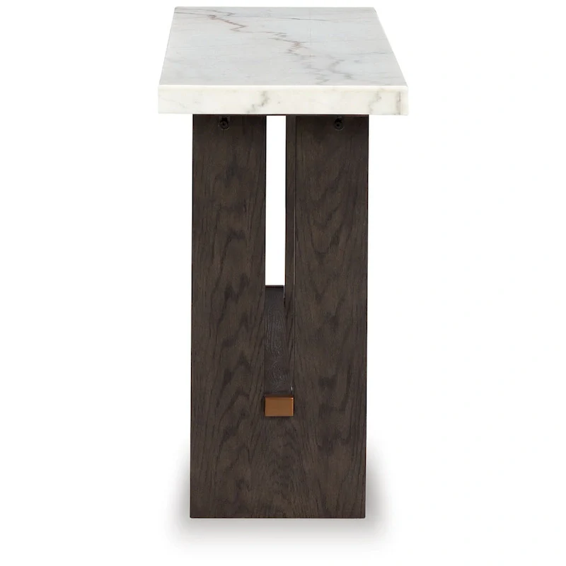 Haus Sofa Console Table, Marble Top, Panel legs, 52 Inch Brown Wood
