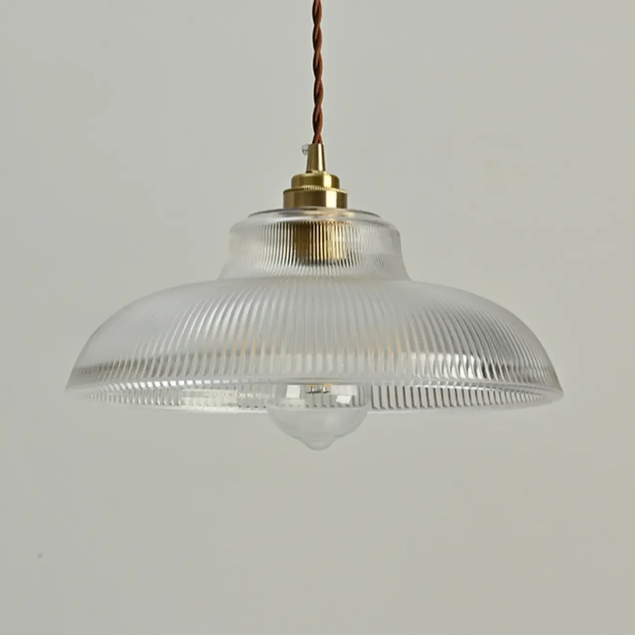 Green Fluted Glass Brass Dome Pendant Light