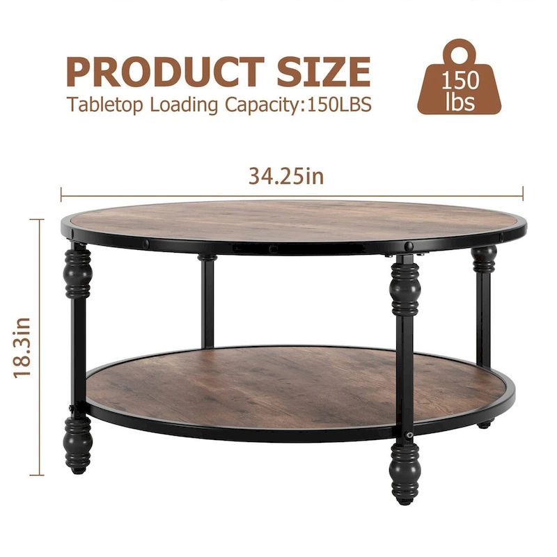 Round Coffee Table Living Room 2-Tier