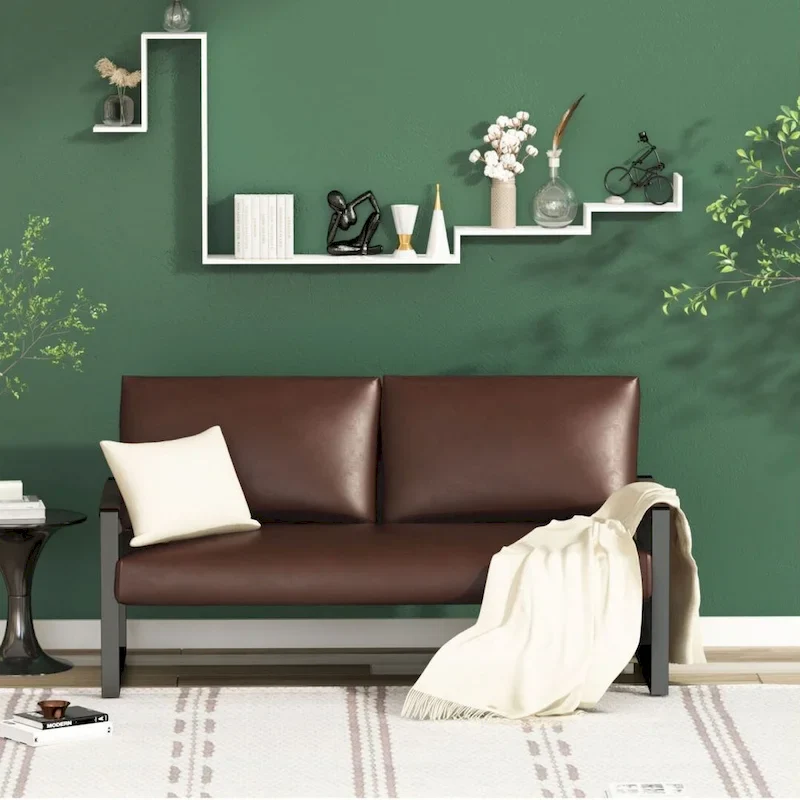 Mieres Mid-Century Style Faux Leather Loveseat Sofa with Steel Frame