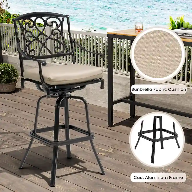 Pellebant Patio Aluminum Swivel Bar Stool with Sunbrella Cushion