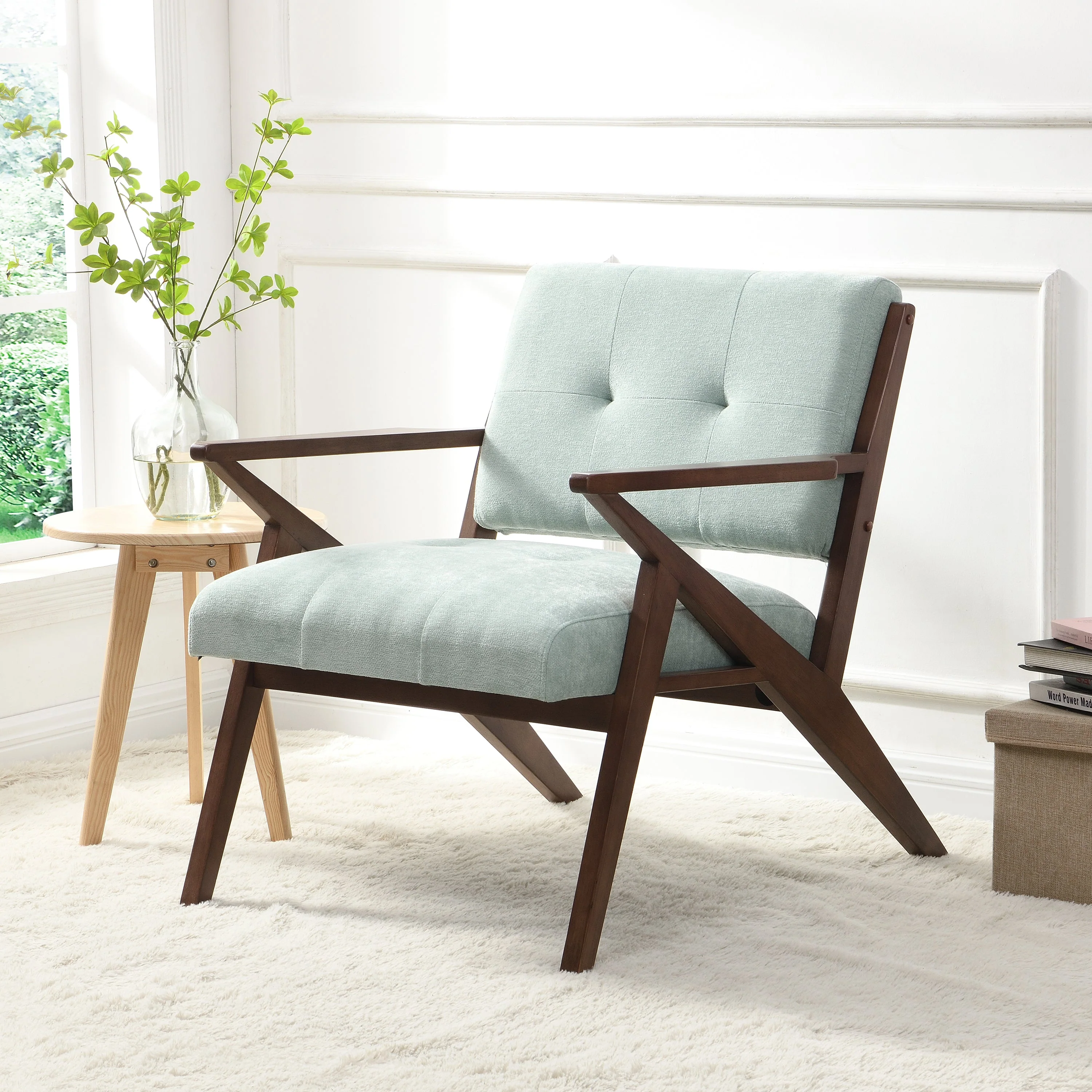 Mid-Century Modern Accent Chair with Plush Cushions, Green