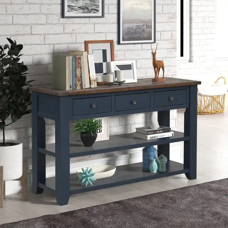 Console Table with 3 Drawers and 2 Open Shelves