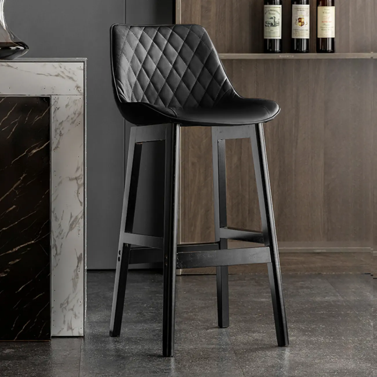 Mid-Century Modern Faux Leather Bar Stools with Wood Legs