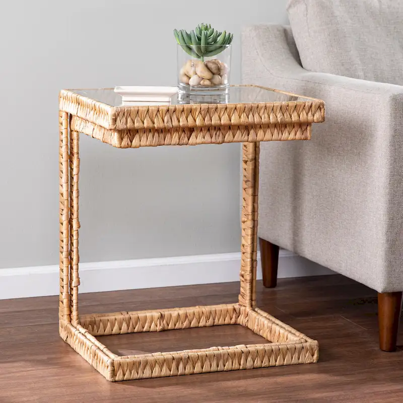 SEI Furniture Ivyside Coastal Natural Woven Fiber Glass End Nesting C Tables