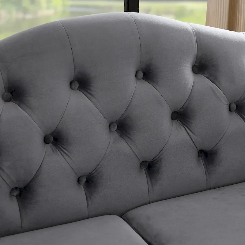2-Pieces 6-Seat Velvet Chesterfield Sofa Set (Two 3-Seaters) with Tufted Back & Nailhead Trim