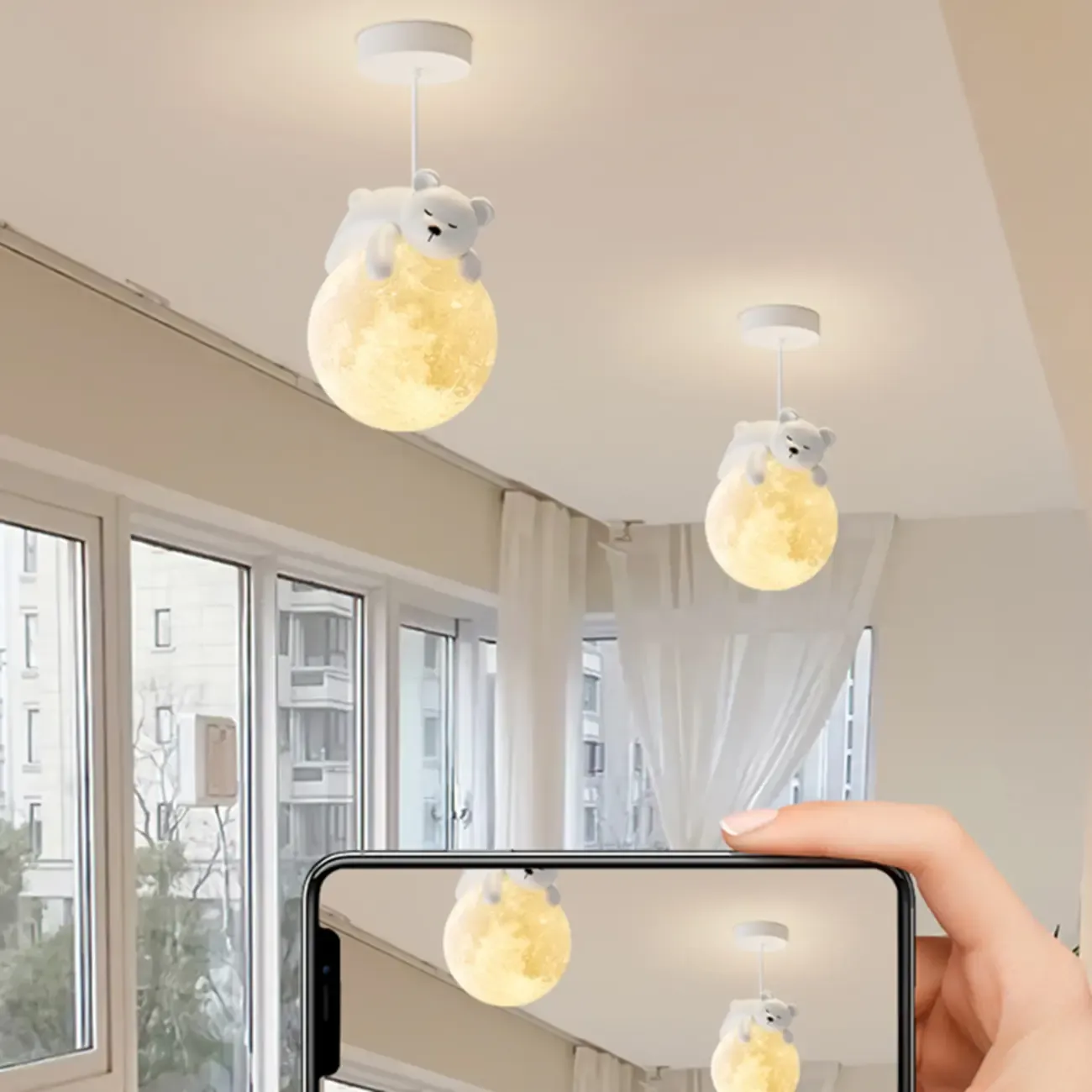 Cartoon Animal White Metal Acrylic Globe Pendant Light