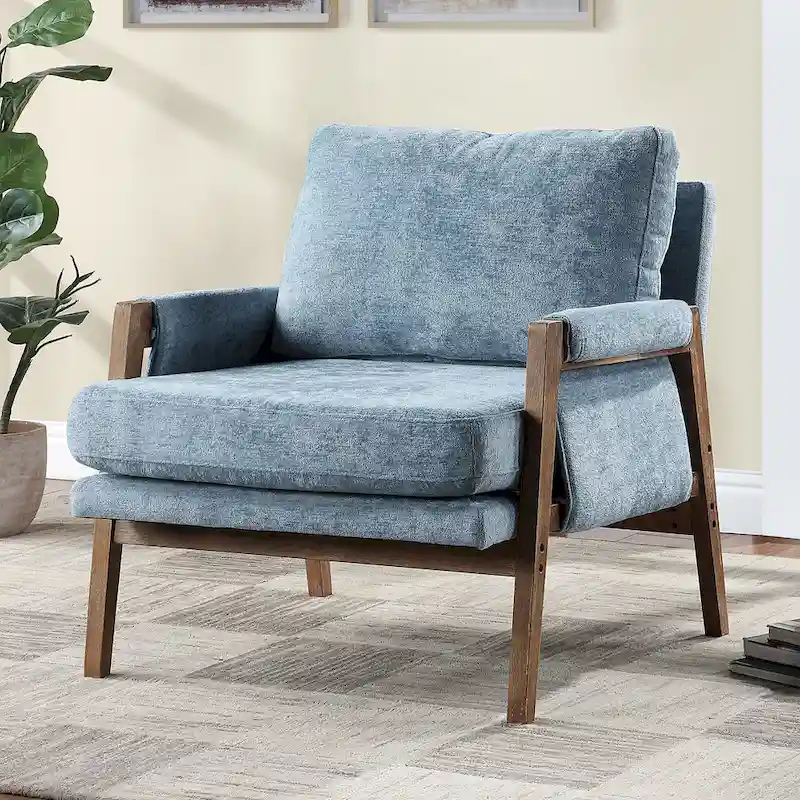 Mid-Century Modern 30  W Chenille Upholstered Accent Leisure Armchair